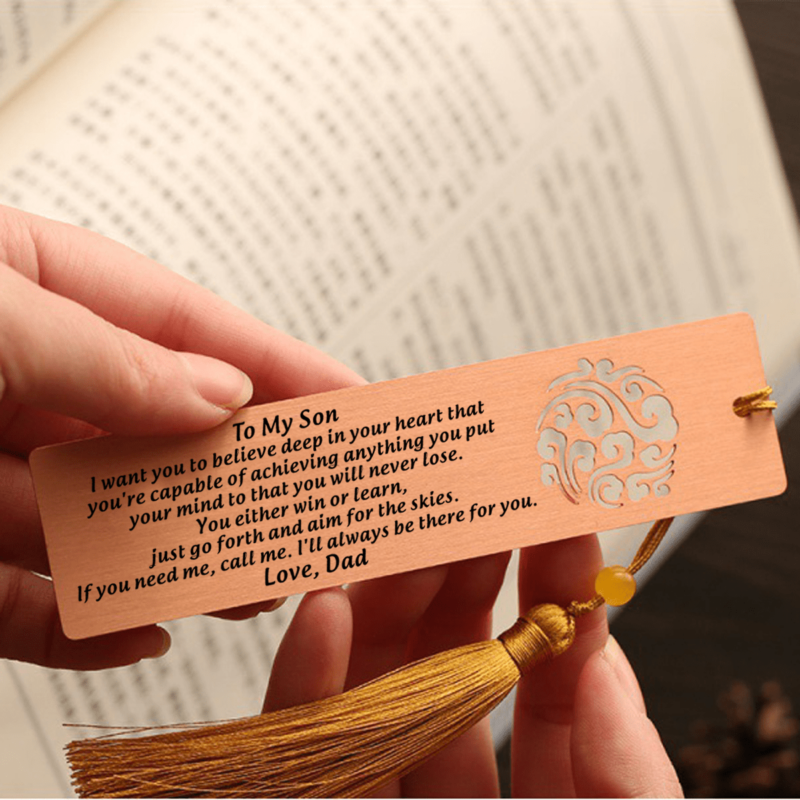 bookmark dad to son i will always be there for you personalized bookmark with tassel copper giveme gifts 16764599271485