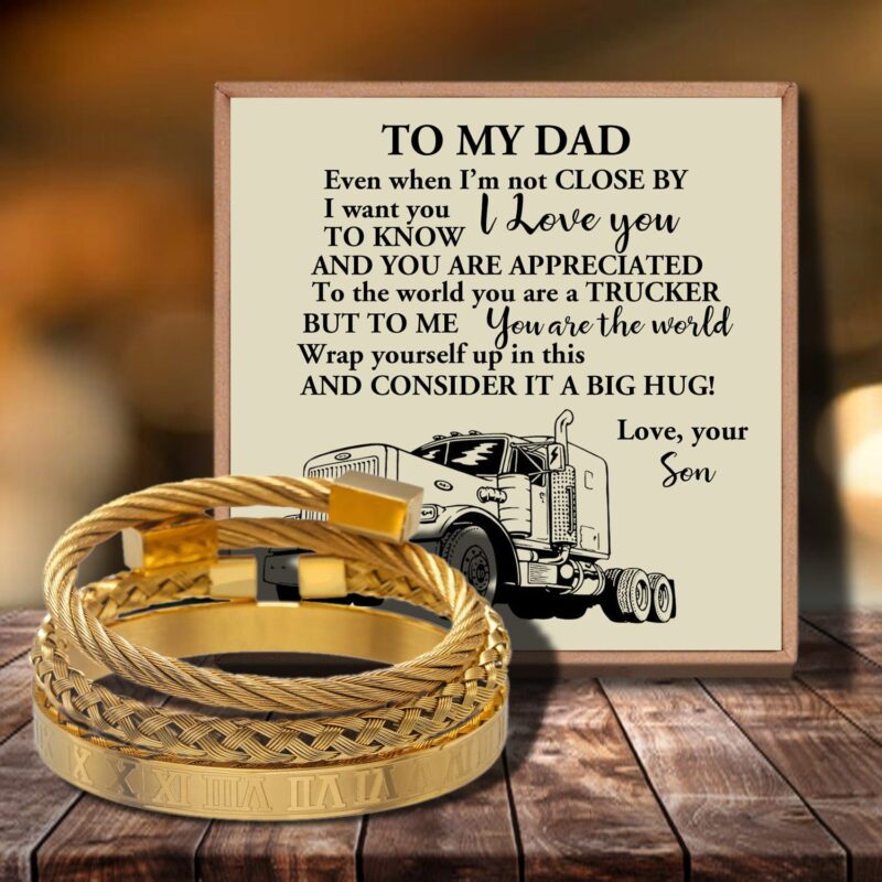 bracelets for dad son to dad you are the world s best trucker bangle weave roman numeral bracelets gold giveme gifts 29149755047997