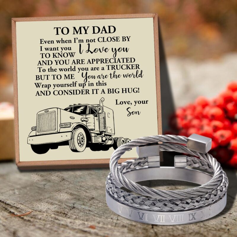 bracelets for dad son to dad you are the world s best trucker bangle weave roman numeral bracelets silver giveme gifts 29149755244605