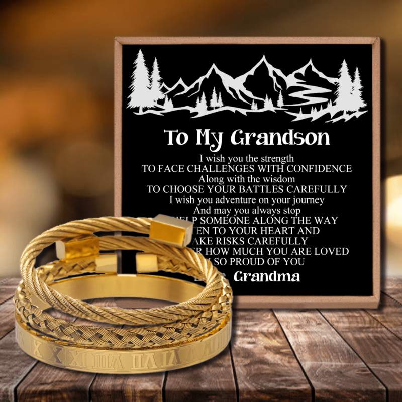 bracelets for grandson grandma to grandson i am so proud of you roman numeral bracelet set gold giveme gifts 28421563383869