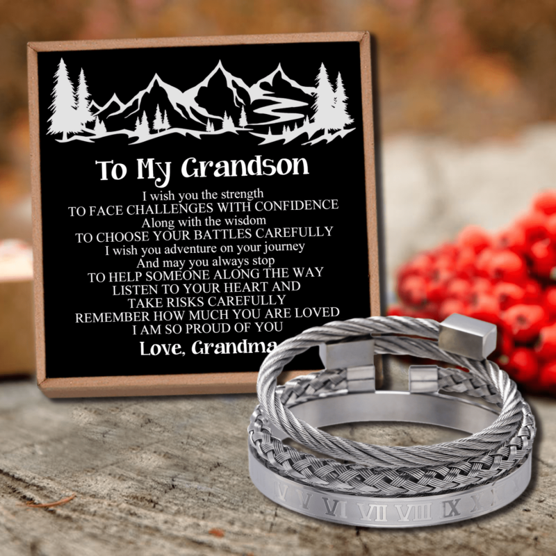 bracelets for grandson grandma to grandson i am so proud of you roman numeral bracelet set silver giveme gifts 28421563416637