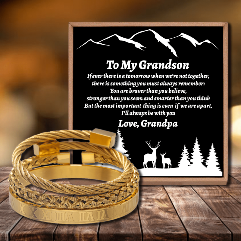 bracelets for grandson grandpa to grandson i will always be with you roman numeral bracelet set gold giveme gifts 28386240888893