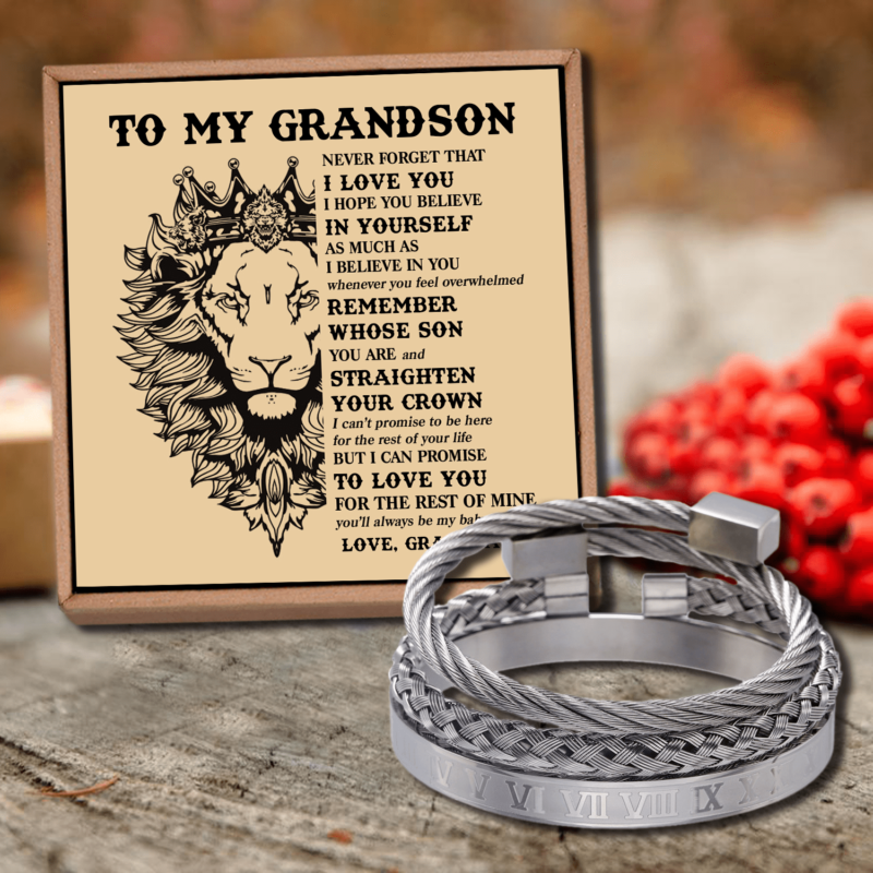 bracelets for grandson grandpa to grandson straighten your crown roman numeral bracelet set silver giveme gifts 28418626846781