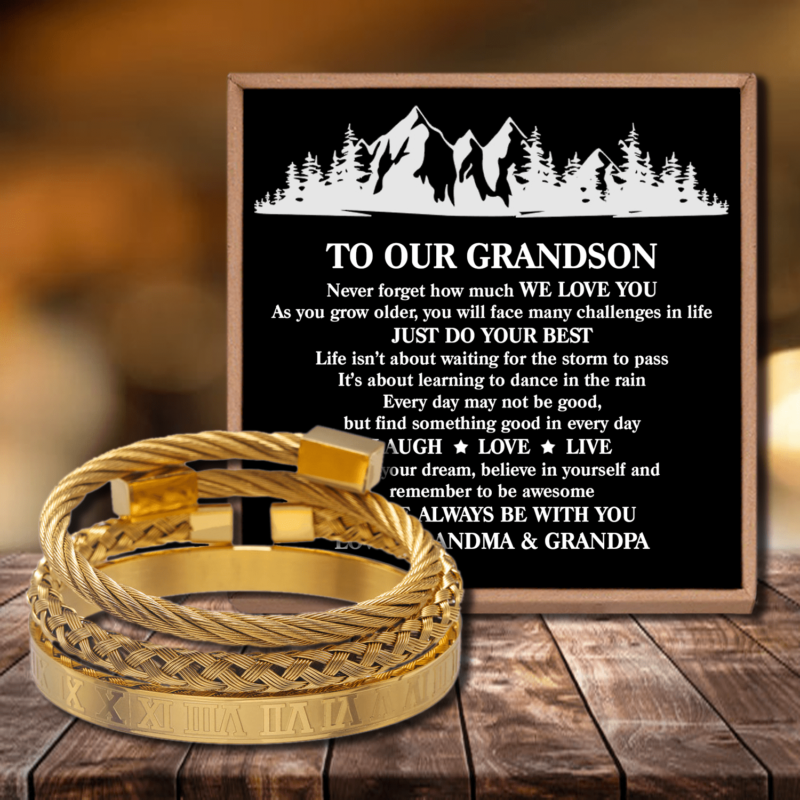 bracelets for grandson to our grandson just do your best roman numeral bracelet set gold giveme gifts 28417788018749