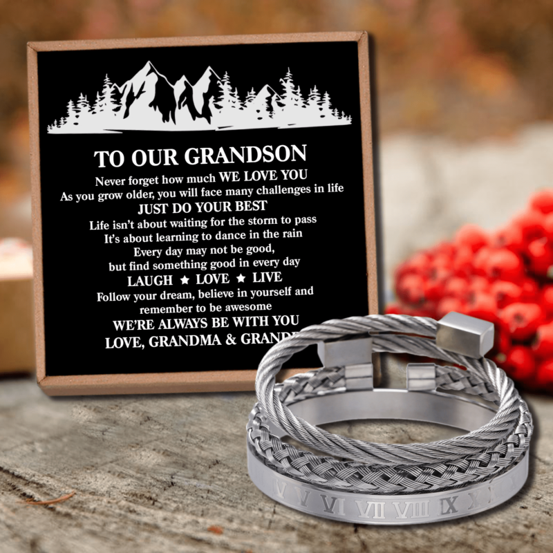 bracelets for grandson to our grandson just do your best roman numeral bracelet set silver giveme gifts 28417787985981