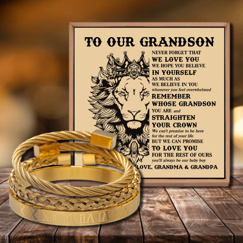 bracelets for grandson to our grandson straighten your crown roman numeral bracelet set gold giveme gifts 28419706060861