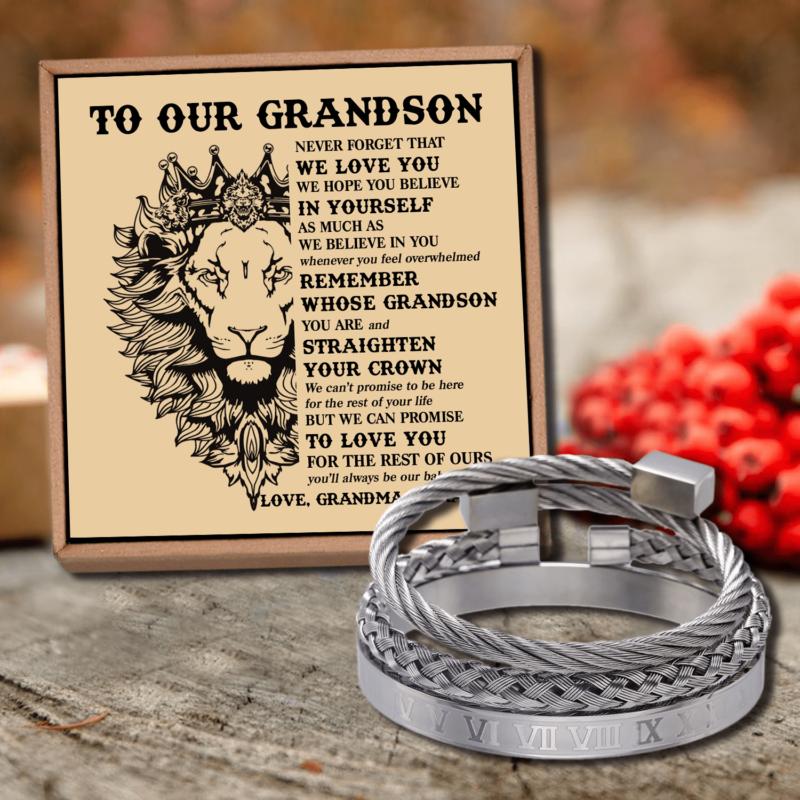 bracelets for grandson to our grandson straighten your crown roman numeral bracelet set silver giveme gifts 28419706028093