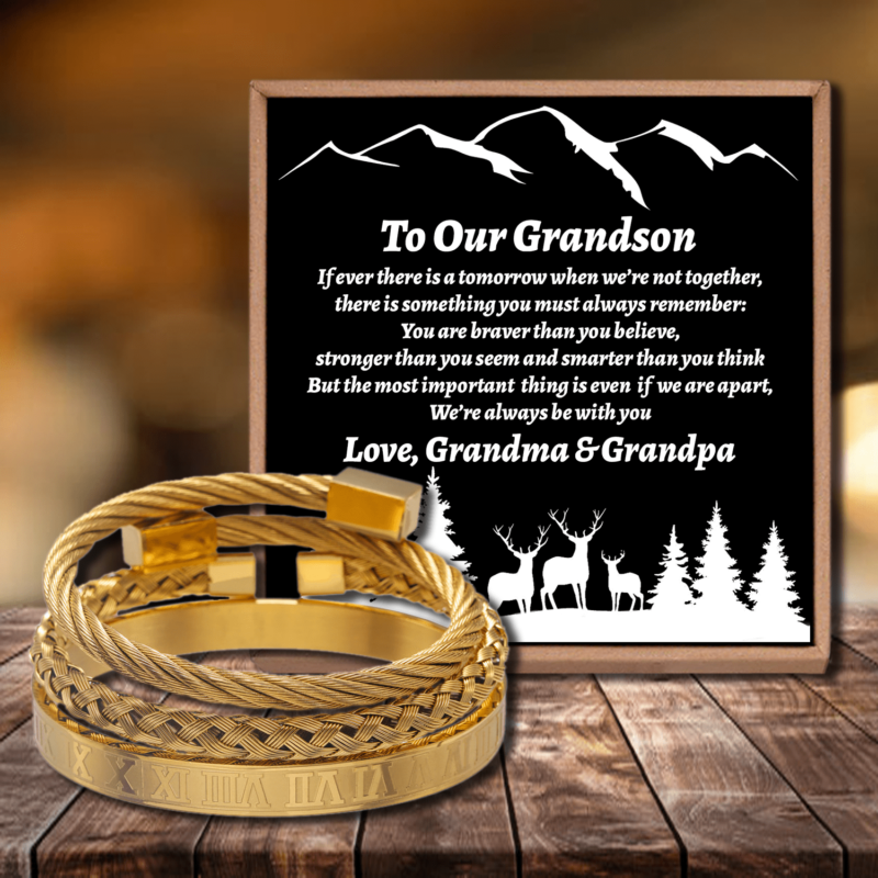 bracelets for grandson to our grandson we are always be with you roman numeral bracelet set gold giveme gifts 28386250653757