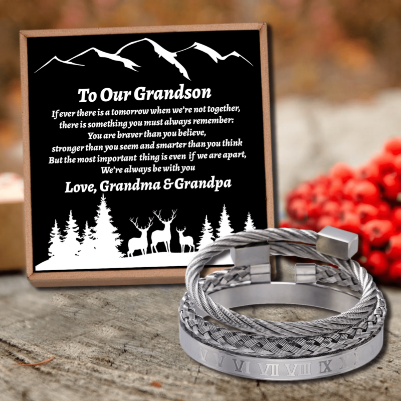 bracelets for grandson to our grandson we are always be with you roman numeral bracelet set silver giveme gifts 28386250686525