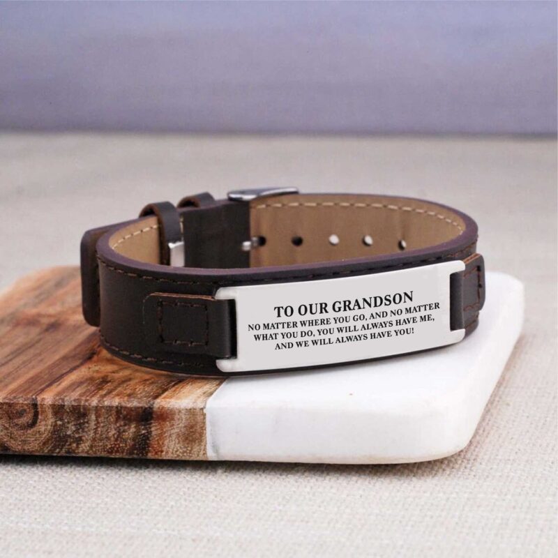bracelets for grandson to our grandson we will always have you men s leather bracelet brown giveme gifts 28343158112317