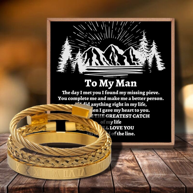 bracelets for husband to my man greatest catch of my life roman numeral bangle weave bracelets gold giveme gifts 29177264144445