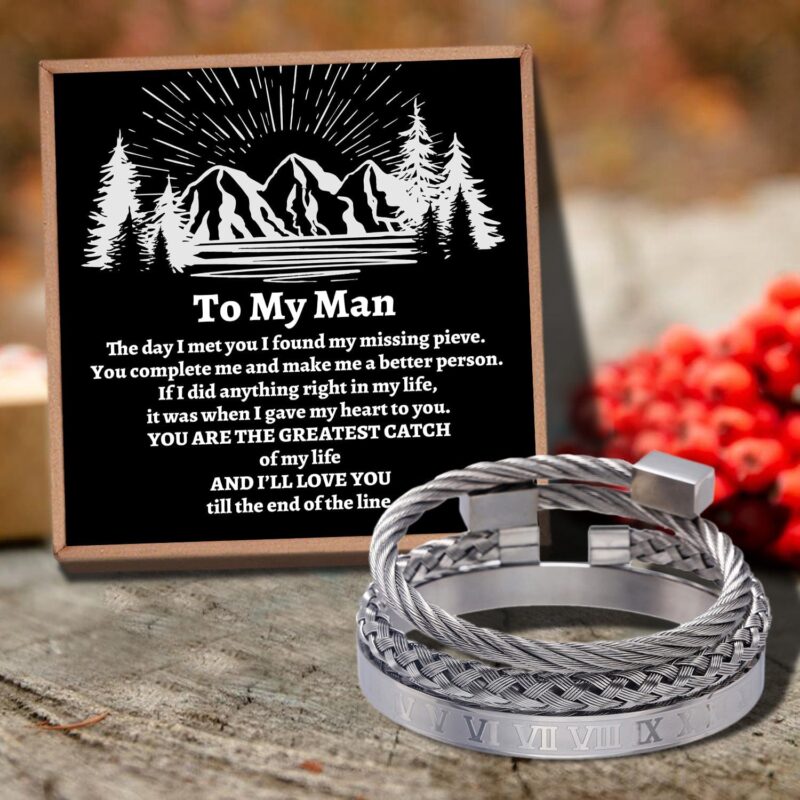 bracelets for husband to my man greatest catch of my life roman numeral bangle weave bracelets silver giveme gifts 29177264078909