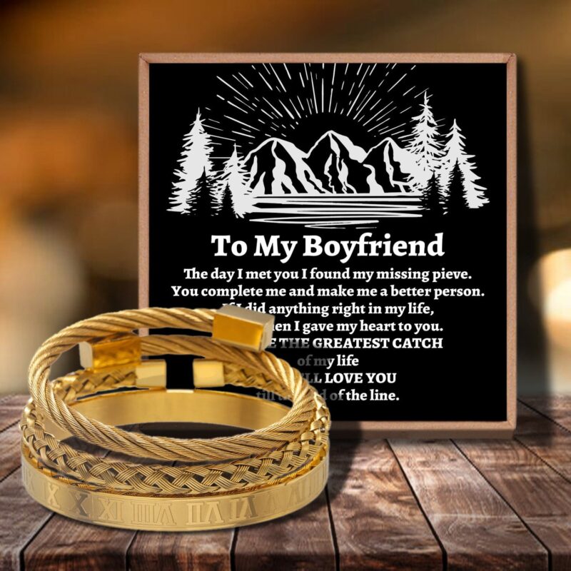 bracelets for lovers to my boyfriend greatest catch of my life roman numeral bangle weave bracelets gold giveme gifts 29149917315133