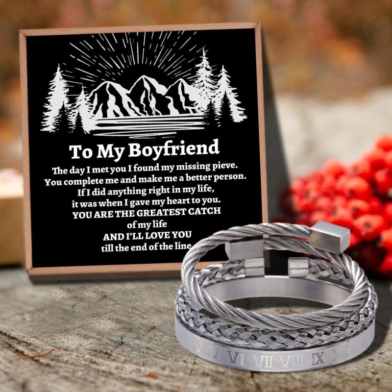 bracelets for lovers to my boyfriend greatest catch of my life roman numeral bangle weave bracelets silver giveme gifts 29149917577277