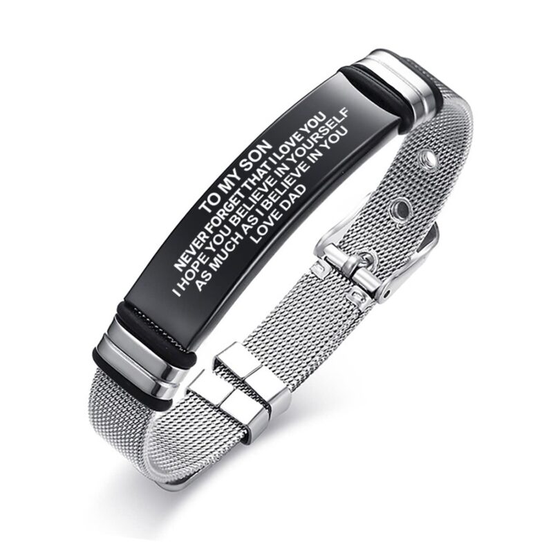 bracelets for son dad to son i believe in you engraved mesh bracelet giveme gifts 28362095231037