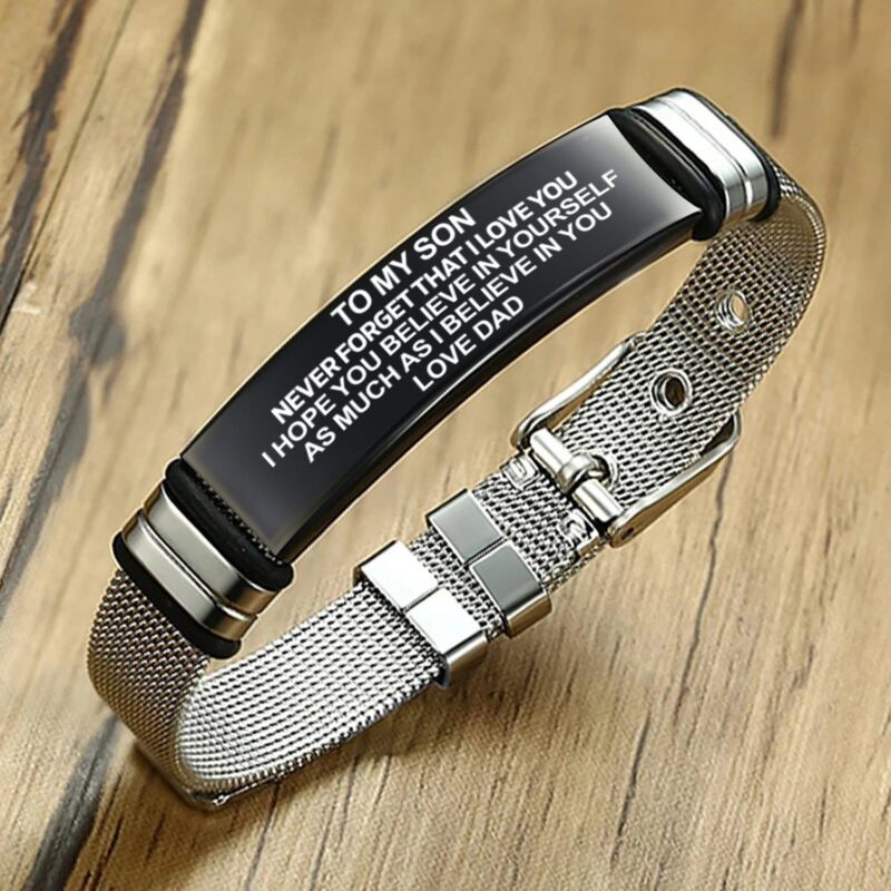 bracelets for son dad to son i believe in you engraved mesh bracelet giveme gifts 28362095296573