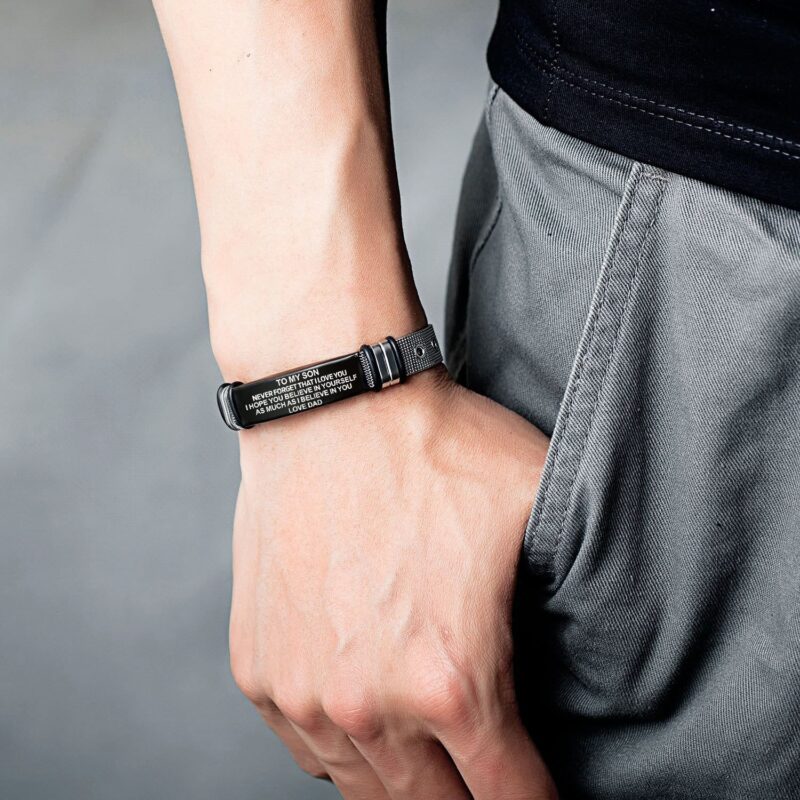 bracelets for son dad to son i believe in you engraved mesh bracelet giveme gifts 28362095362109