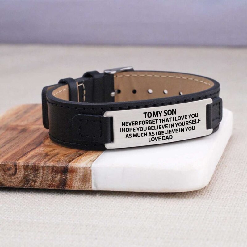 bracelets for son dad to son i believe in you men s leather bracelet black giveme gifts 31073731379261