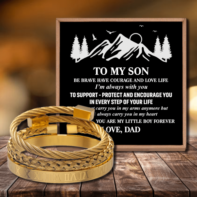 bracelets for son dad to son my little boy roman numeral bangle weave bracelets set gold giveme gifts 28378072809533