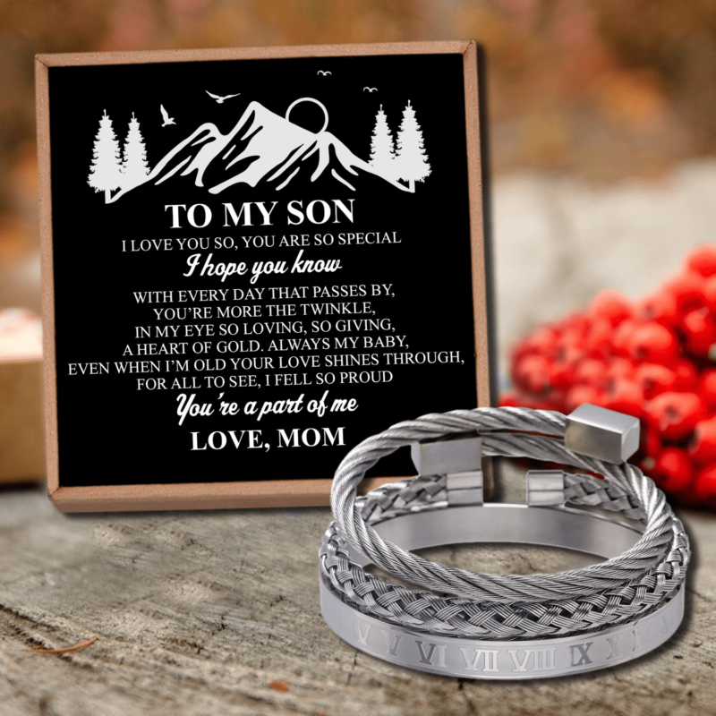 bracelets for son mom to son i fell so proud roman numeral bangle weave bracelets set silver giveme gifts 28371930120253