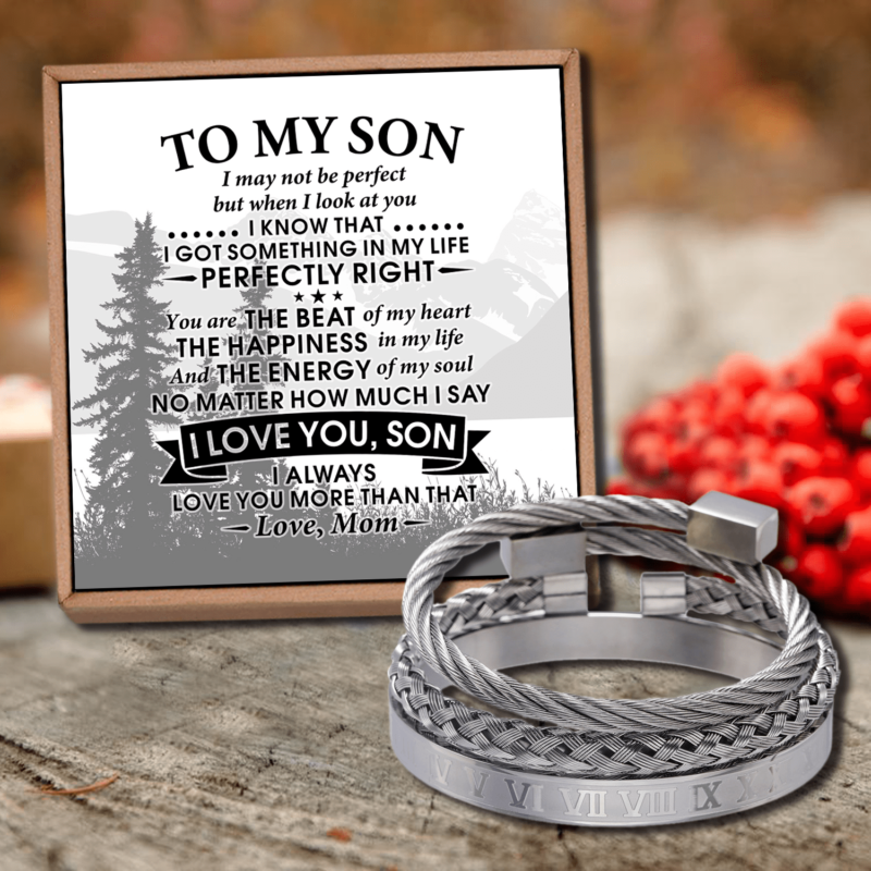 bracelets for son mom to son i love you roman numeral bangle weave bracelets set silver giveme gifts 28368499408957
