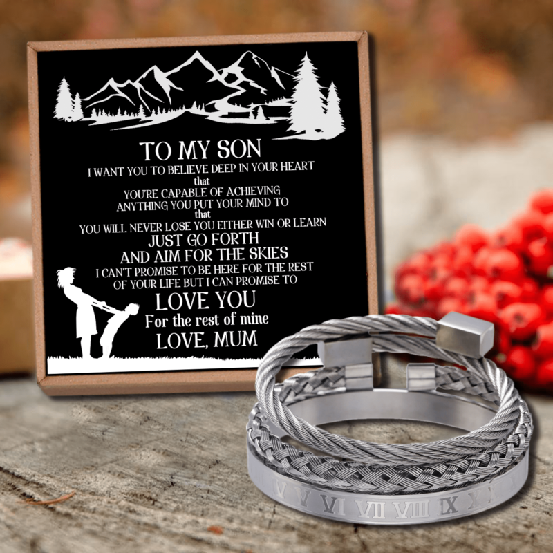 bracelets for son mum to son love you roman numeral bangle weave bracelets set silver giveme gifts 28371912818749