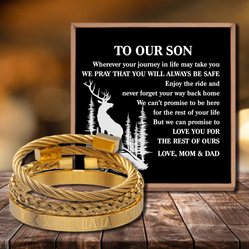 bracelets for son to our son always be safe roman numeral bangle weave bracelets set gold giveme gifts 28378115342397