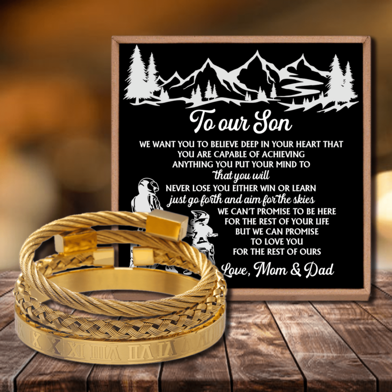 bracelets for son to our son believe deep in your heart roman numeral bracelet set gold giveme gifts 28378115866685