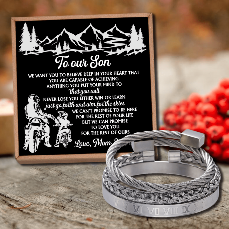 bracelets for son to our son believe deep in your heart roman numeral bracelet set silver giveme gifts 28373189492797