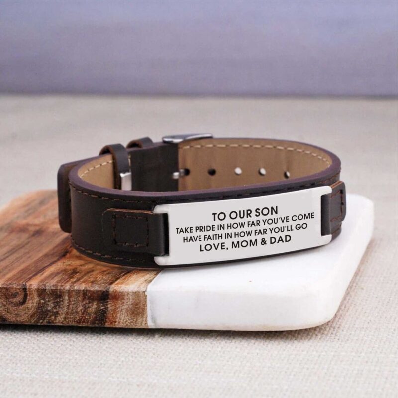 bracelets for son to our son have faith in how far you will go men s leather bracelet brown giveme gifts 31073812217917