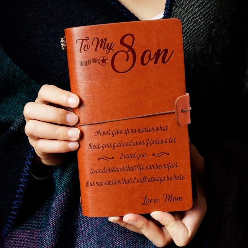 diary for son mom to son never give up personalized leather journal giveme gifts 11275836129341