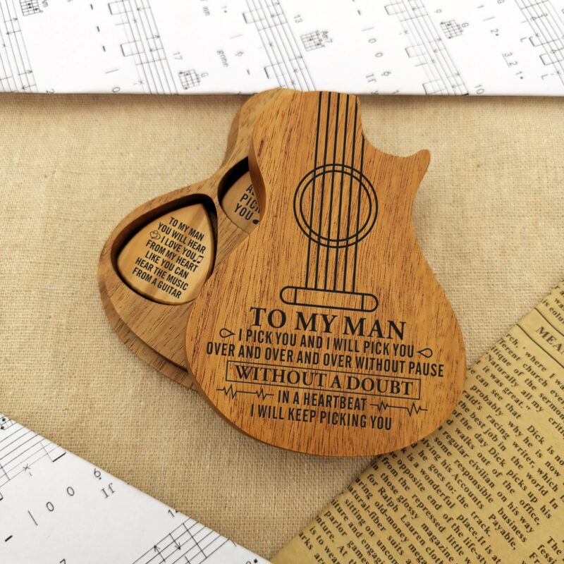 guitar picks to my man i will keep picking you wood guitar picks with case giveme gifts 16533815885885 scaled