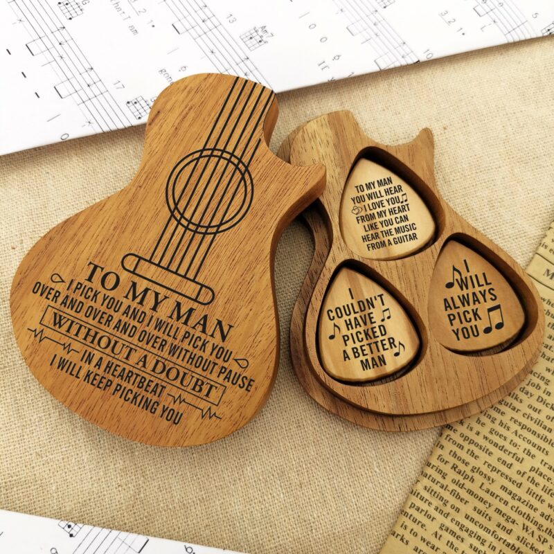 guitar picks to my man i will keep picking you wood guitar picks with case giveme gifts 16533815918653 scaled
