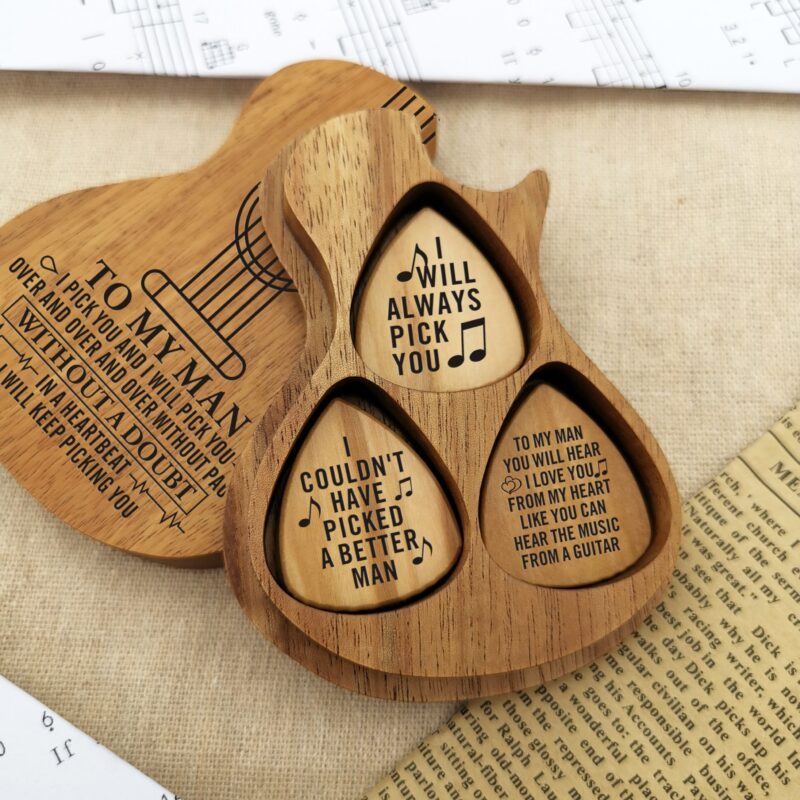 guitar picks to my man i will keep picking you wood guitar picks with case giveme gifts 16533815951421 scaled