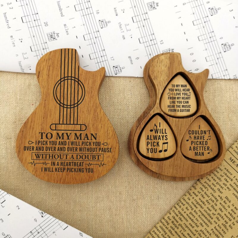 guitar picks to my man i will keep picking you wood guitar picks with case giveme gifts 16533815984189 scaled