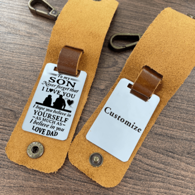 Dad To Son - Believe In Yourself Leather Customized Keychain