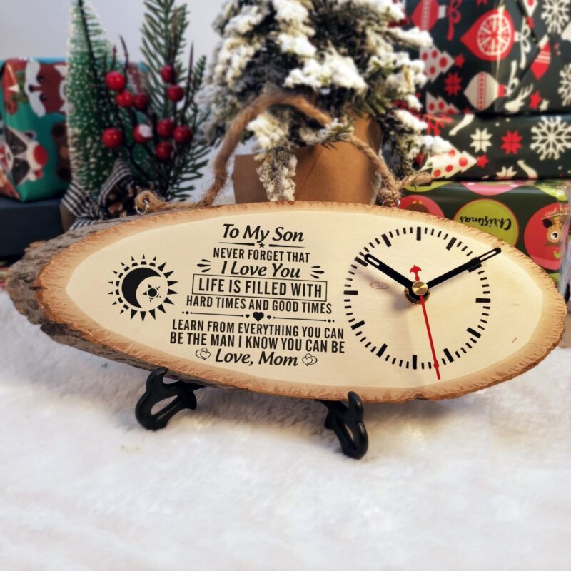 table clocks mom to son be the man i know you can be engraved wood clock giveme gifts 16771422814269
