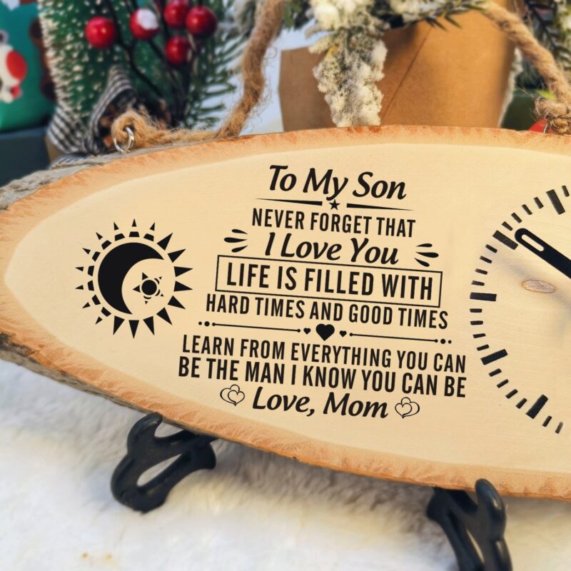 table clocks mom to son be the man i know you can be engraved wood clock giveme gifts 16771422847037