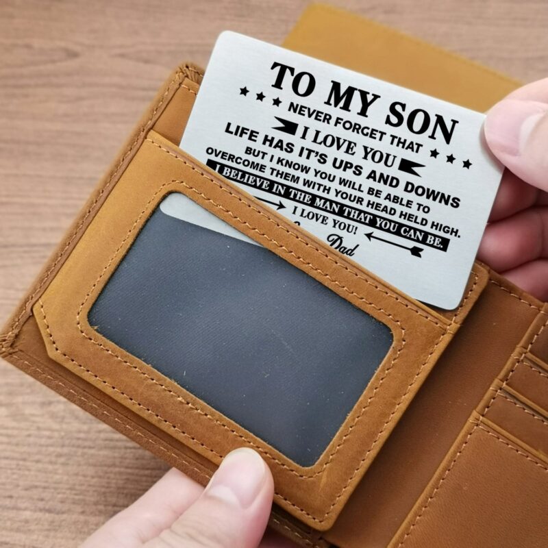 wallets for son dad to son life has it s ups and downs bifold leather wallet gift card giveme gifts 28201733685309