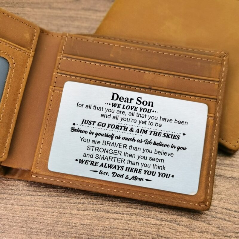 wallets for son to our son we are always here for you bifold leather wallet gift card giveme gifts 28158833066045