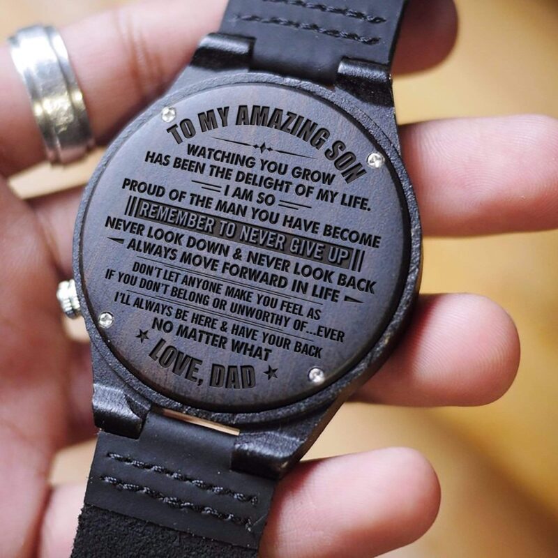 watches for son dad to son remember to never give up engraved wood watch giveme gifts 4254947672125