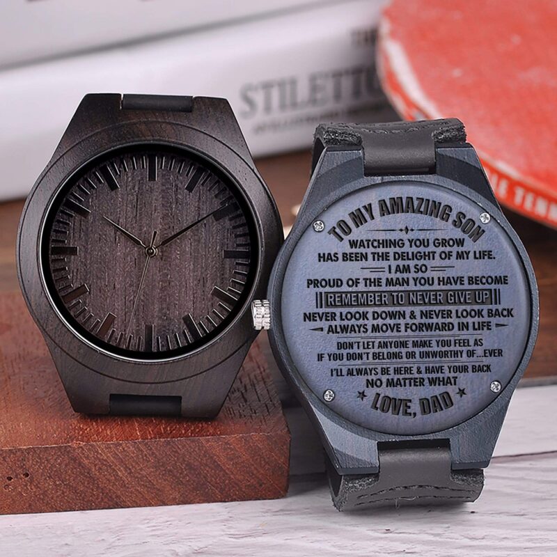 watches for son dad to son remember to never give up engraved wood watch giveme gifts 4254947737661